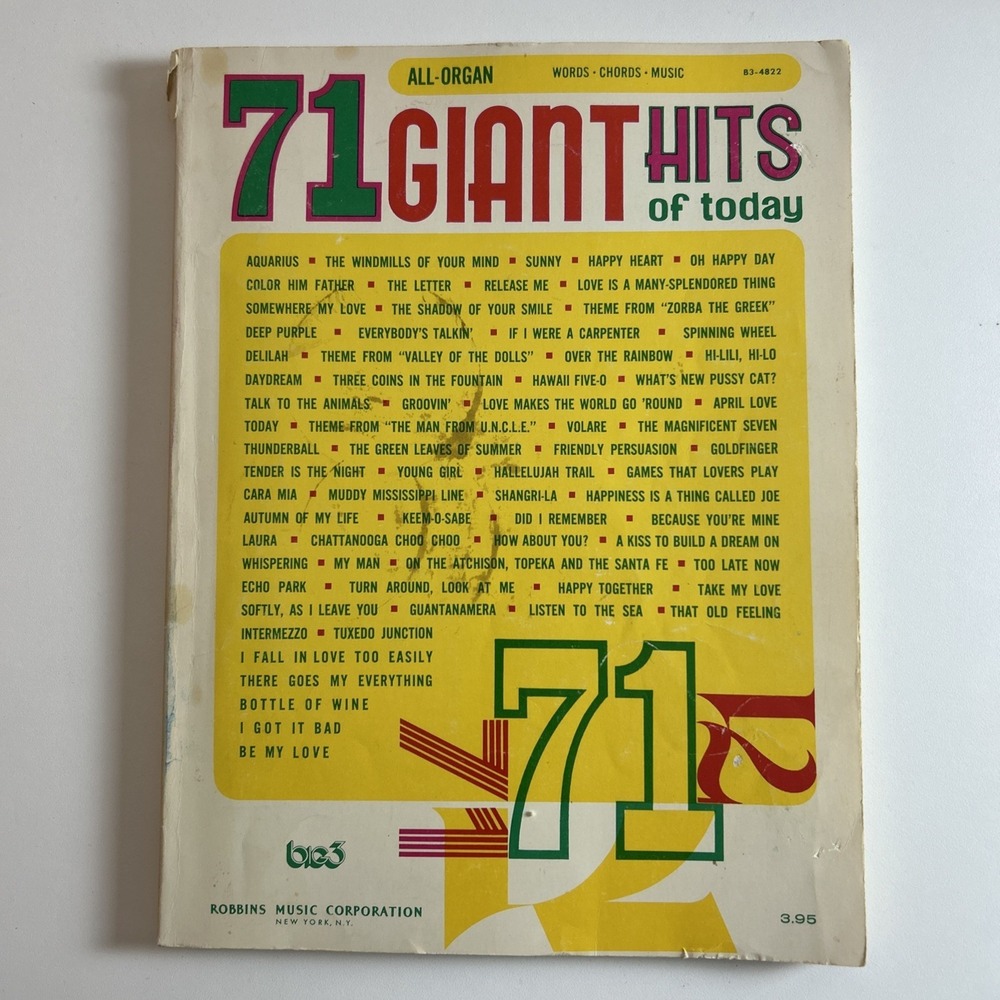 71 GIANTS HITS Of Today (1969) Songbook (All Organ) - Sheet Music Book